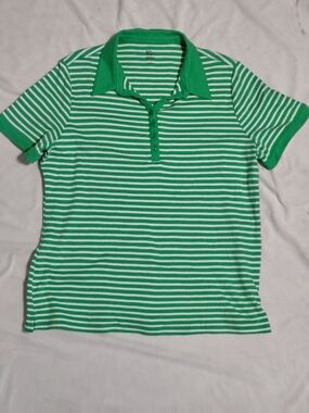 Kim Rogers Green and White Striped Tee